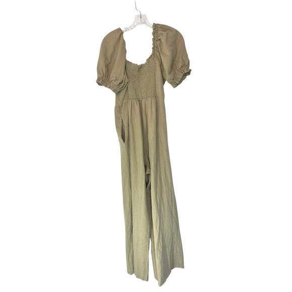 Nobody's Child Jumpsuit Beige Smocked Back Short Sleeve Casual Basic Size 10 - Picture 11 of 16